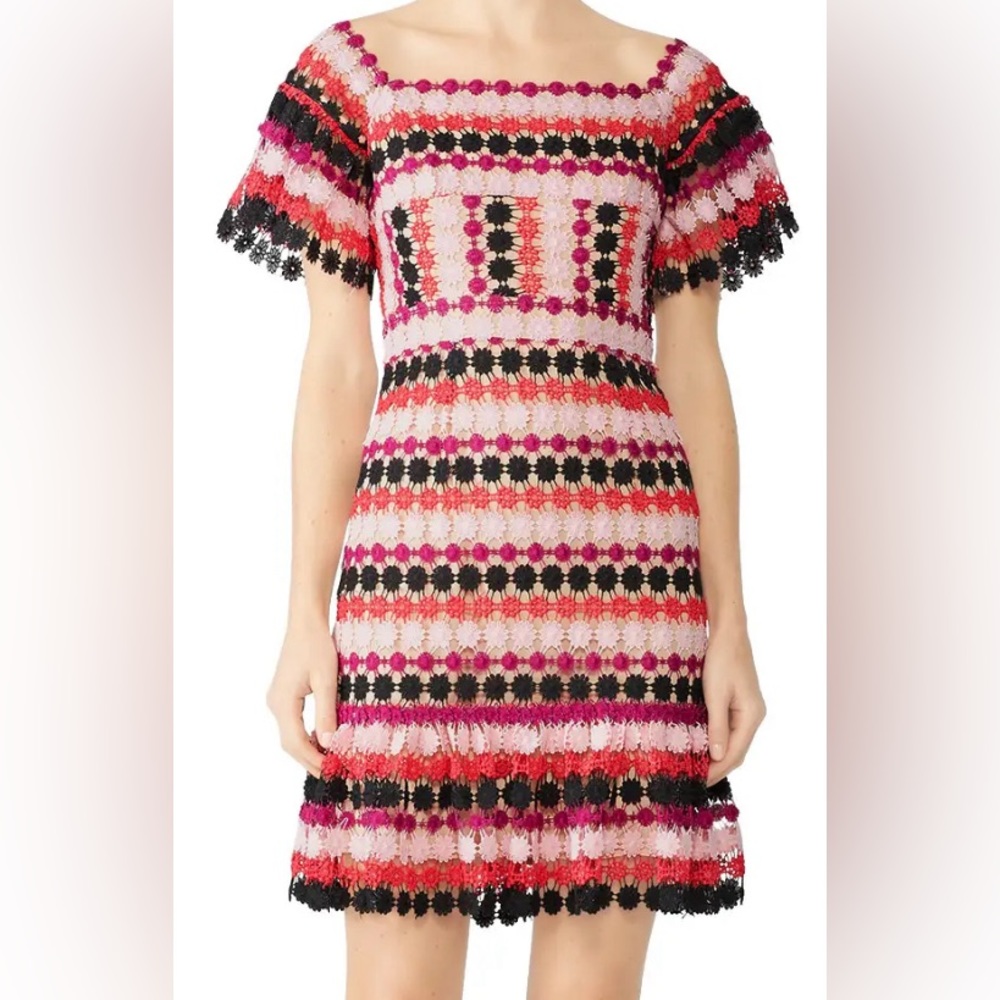 Aijek‎ Tricolor Off-Shoulder Embroidered Mini Dress Size S